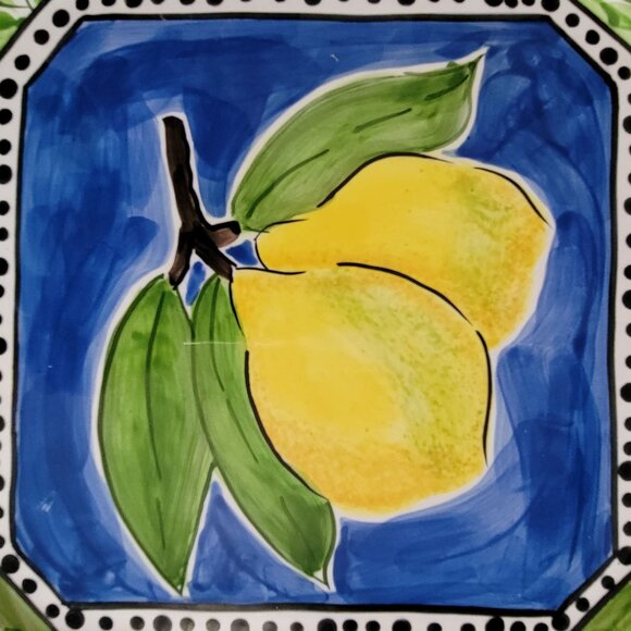 Hand-Painted Ceramic Square Plate With Lemon & Strawberry Design By S. Purifoy - Picture 2 of 8